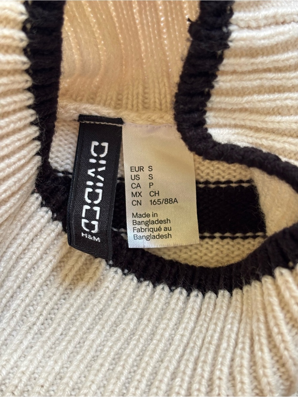 H&M Striped Mock Neck Sweater Black Cream Cropped Oversized Size S - Picture 5 of 6
